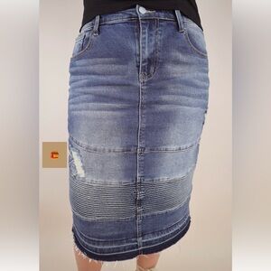 Skirted Fancy Dark Blue Stretchy Moto Denim Skirt